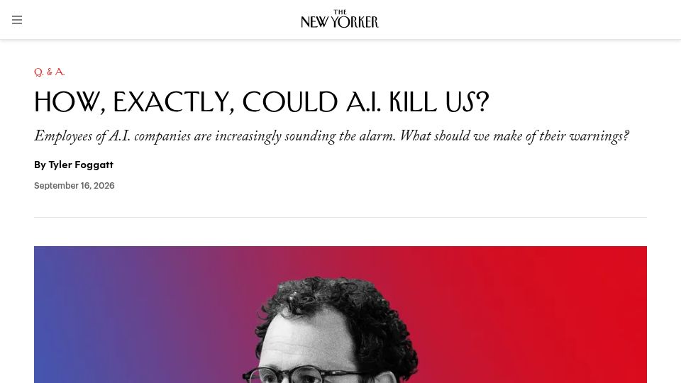 Screenshot of newyorker.com: How, Exactly, Could A.I. Kill Us?
