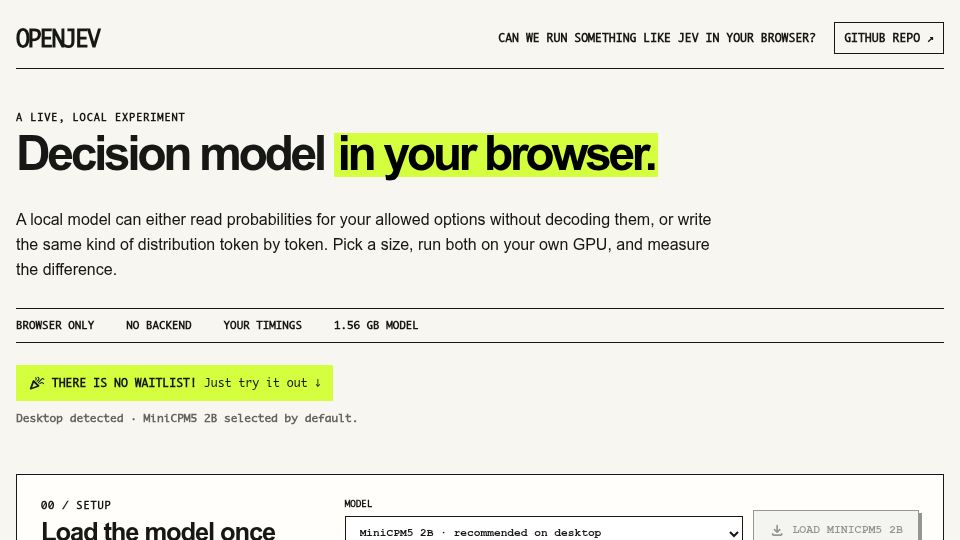 Screenshot of openjev.com: OpenJev