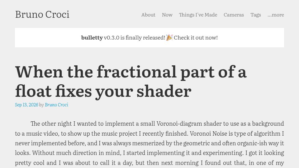 Screenshot of crocidb.com: When the fractional part of a float fixes your shader