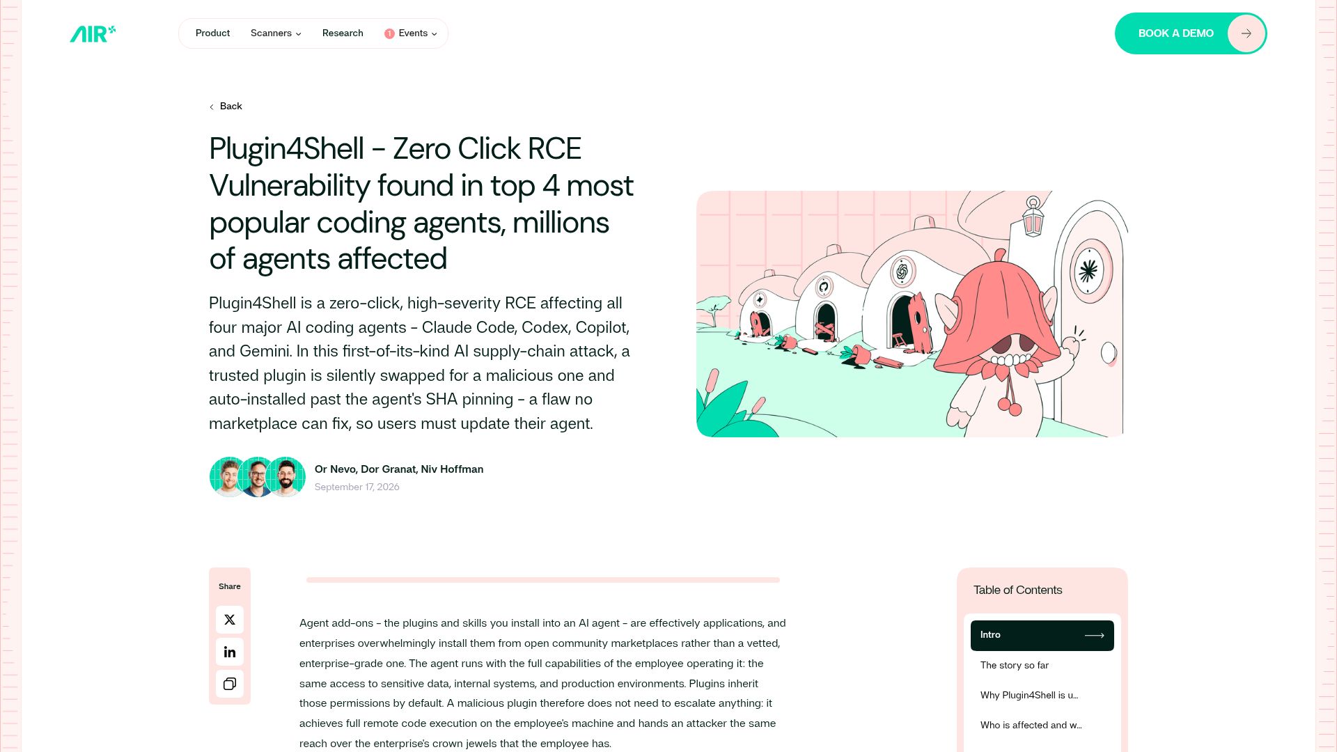 Screenshot of air.security: Plugin4Shell – Zero Click RCE Vulnerability found in top four coding agents