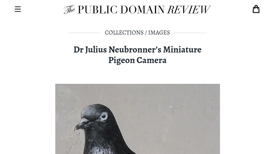 Screenshot of publicdomainreview.org: Dr Julius Neubronner's Miniature Pigeon Camera