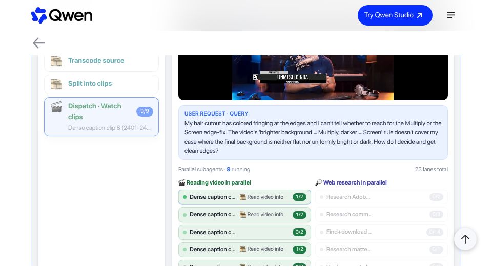 Screenshot of qwen.ai: Qwen 3.8 Omni Flash