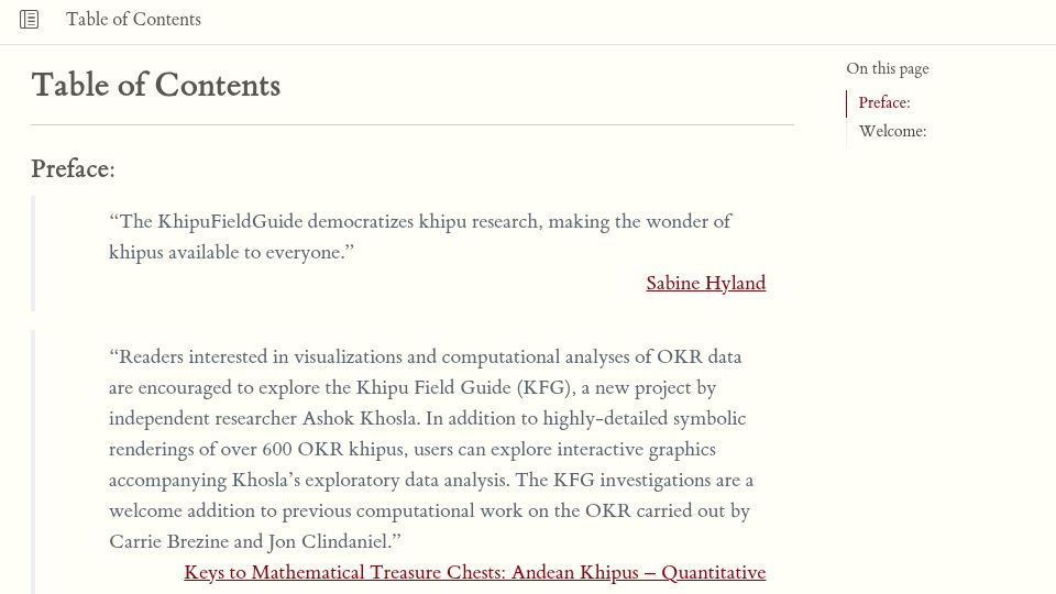 Screenshot of khipufieldguide.com: Khipu (Quipu) Field Guide