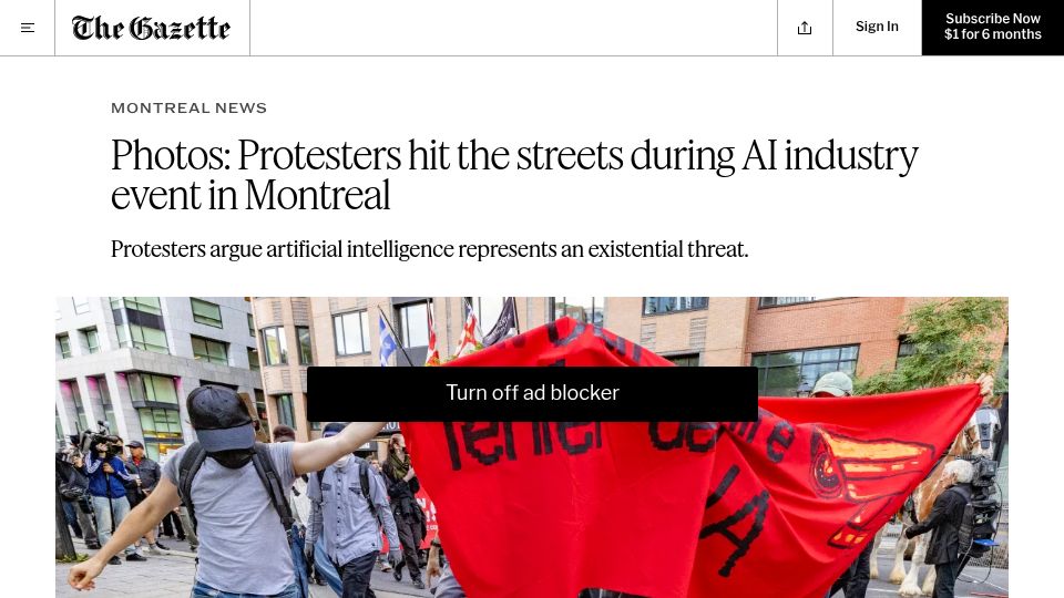 Screenshot of montrealgazette.com: AI Protest in Montreal
