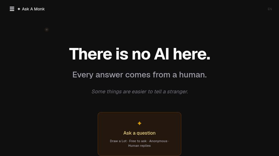 Screenshot of askamonk.online: Ask A Monk – A digital wilderness for thoughts with no immediate answer