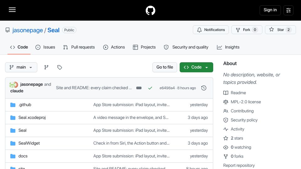 Screenshot of github.com: Show HN: Seal – Letters and passwords that open for your family after you die