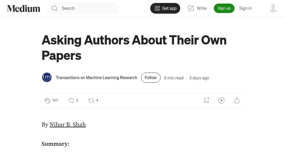 Screenshot of medium.com: Asking authors about their own papers
