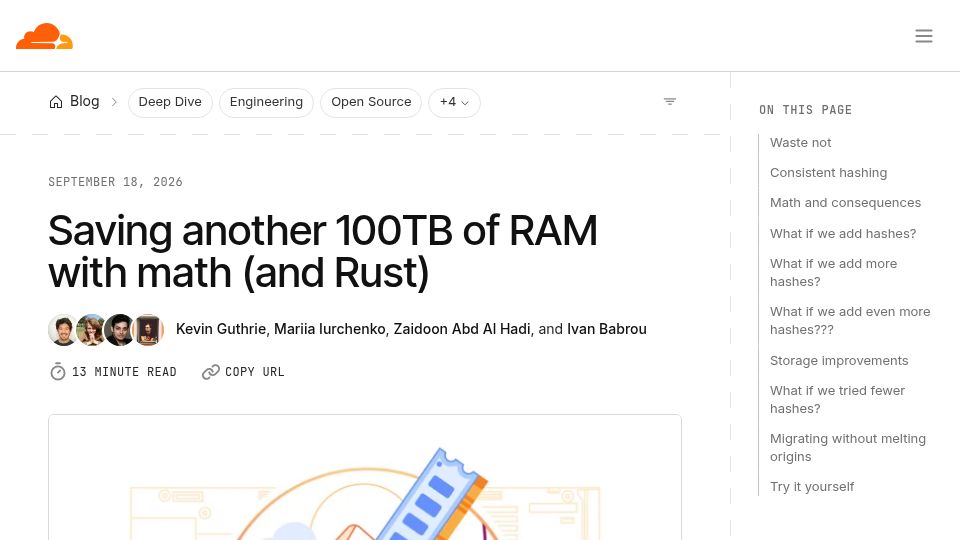 Screenshot of blog.cloudflare.com: Saving another 100TB of RAM