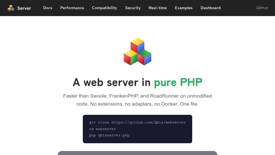 Screenshot of qbixserver.com: I built the fastest PHP webserver in the world