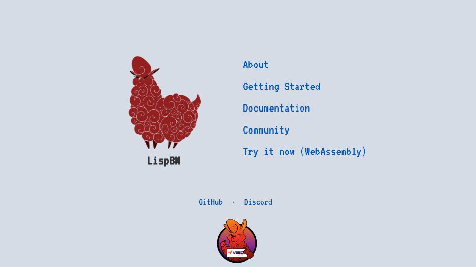 Screenshot of lispbm.com: LispBM is a concurrent Lisp for microcontrollers with message passing