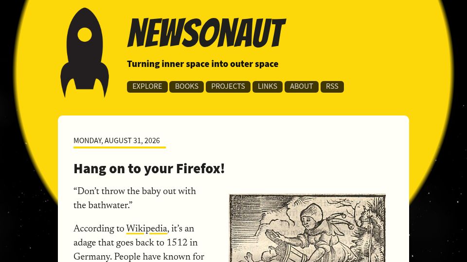 Screenshot of newsonaut.com: Hang on to Your Firefox