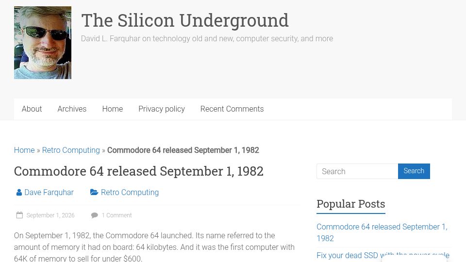 Screenshot of dfarq.homeip.net: Commodore 64 released September 1, 1982