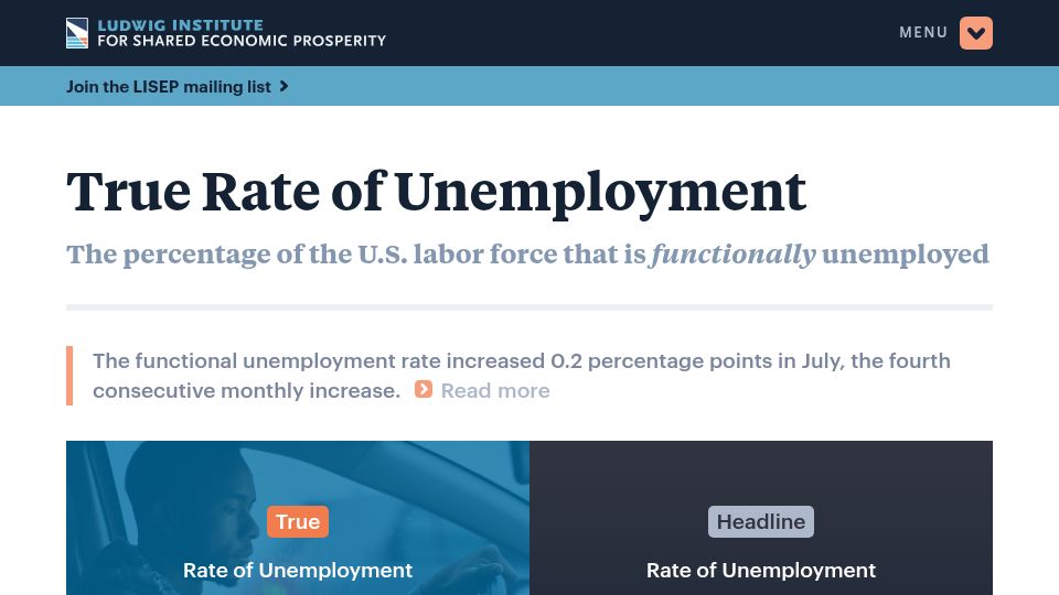 Screenshot of lisep.org: True Rate of Unemployment