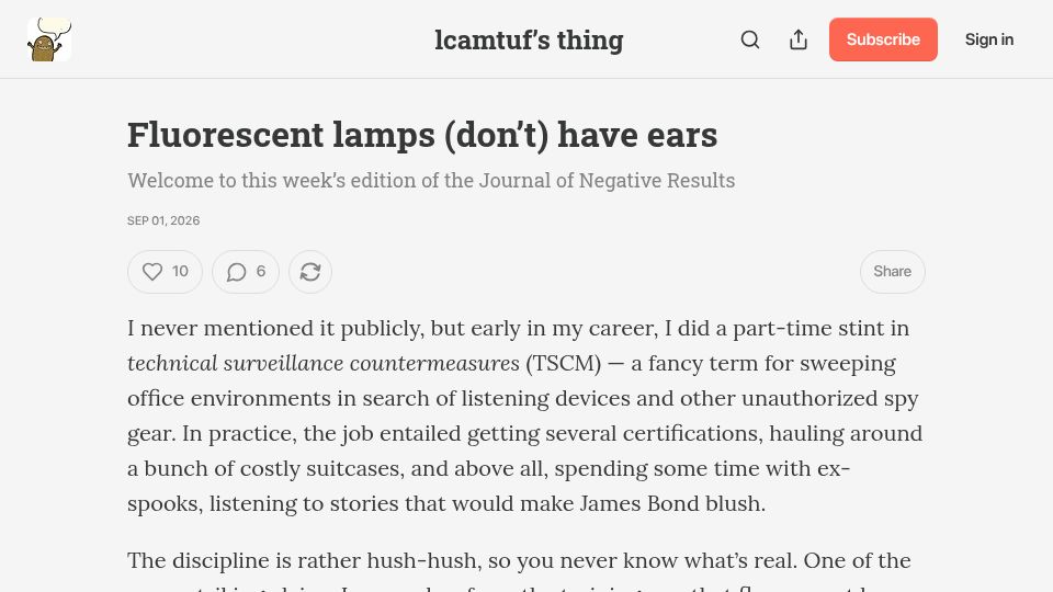 Screenshot of blog.coredump.cx: Fluorescent lamps (don't) have ears