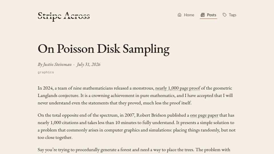 Screenshot of stripeacross.com: Poisson Disk Sampling