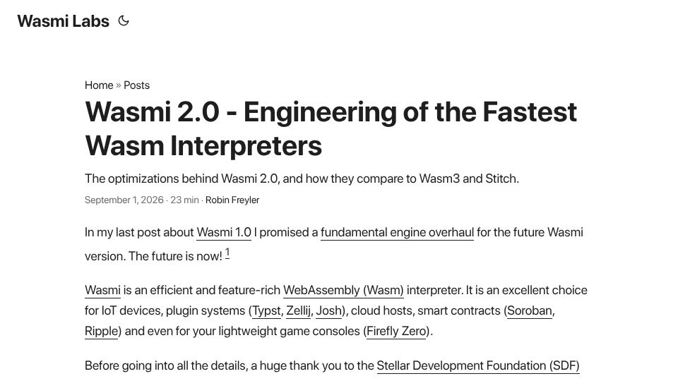 Screenshot of wasmi-labs.github.io: Engineering of the fastest WebAssembly interpreters