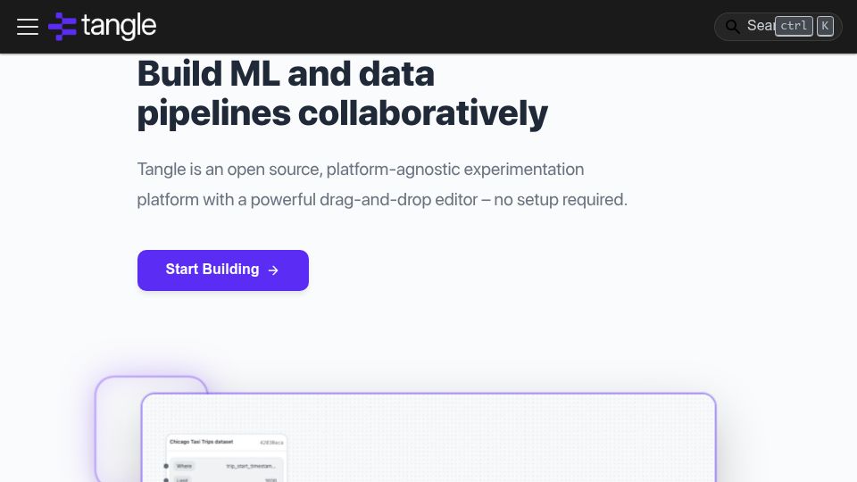 Screenshot of tangleml.com: Tangle – Visual ML Pipeline Editor