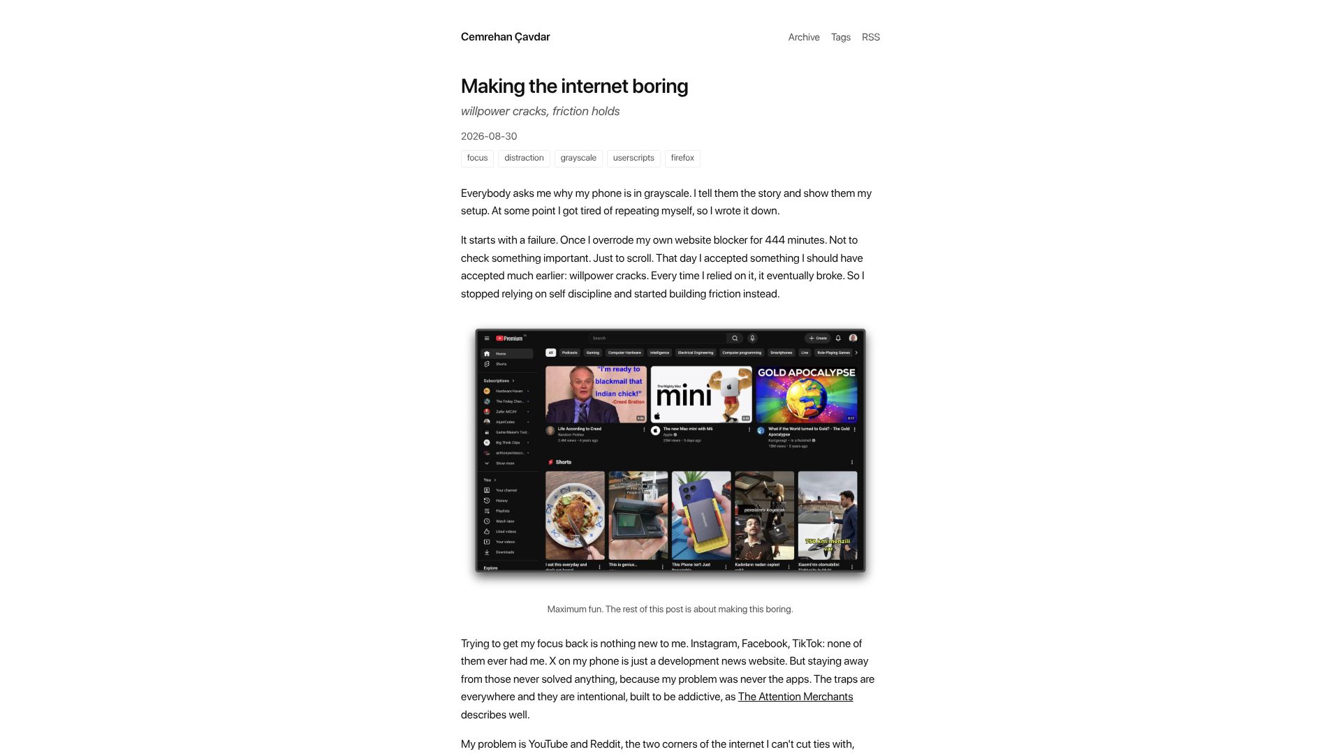 Screenshot of cemrehancavdar.com: Making the Internet Boring