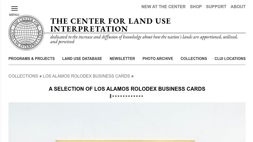 Screenshot of clui.org: A Selection of Los Alamos Rolodex Business Cards