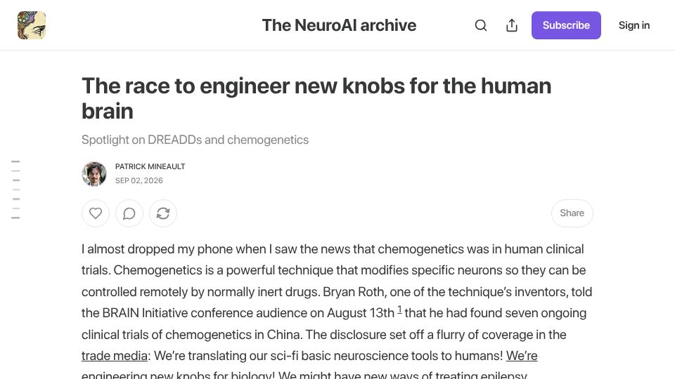Screenshot of neuroai.science: The race to engineer new knobs for the human brain