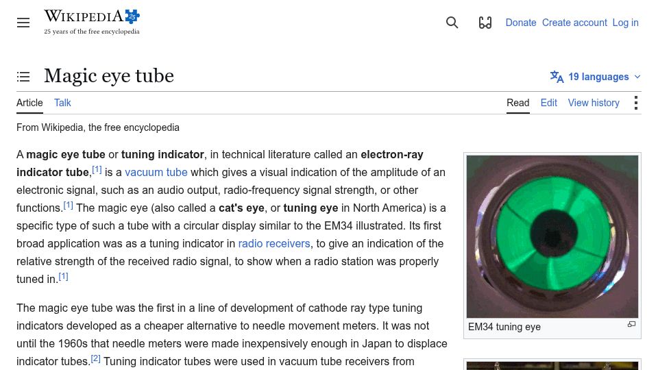Screenshot of en.wikipedia.org: Magic eye tube