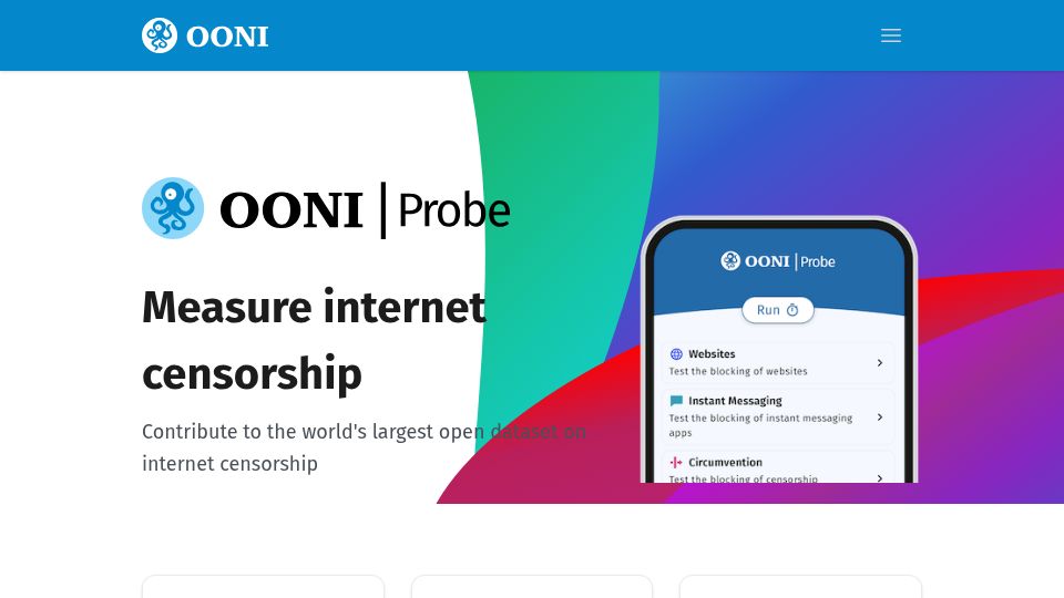 Screenshot of ooni.org: Measure internet censorship