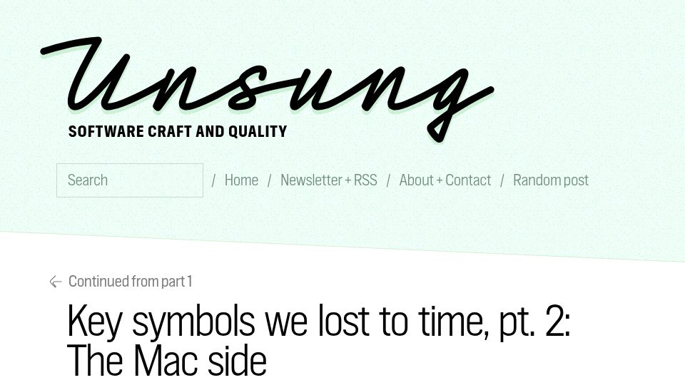 Screenshot of unsung.aresluna.org: Key symbols we lost to time, pt. 2: The Mac side