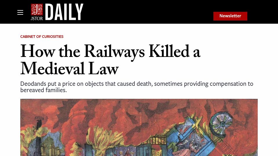 Screenshot of daily.jstor.org: Deodands put a price on objects that caused death