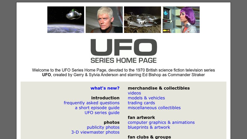 Screenshot of ufoseries.com: UFO Series Home Page: "UFO" TV Series from 1970