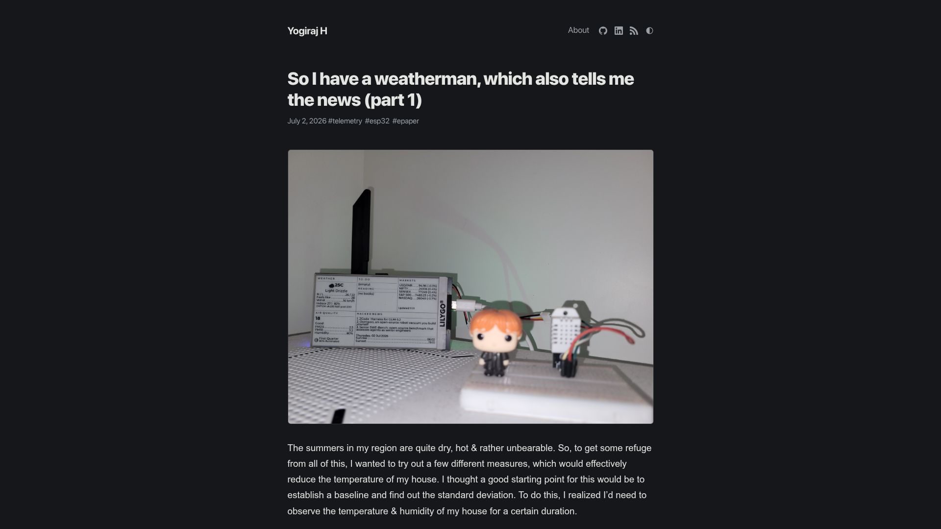 Screenshot of dexteroot.net: So I have a weatherman, which also tells me the news