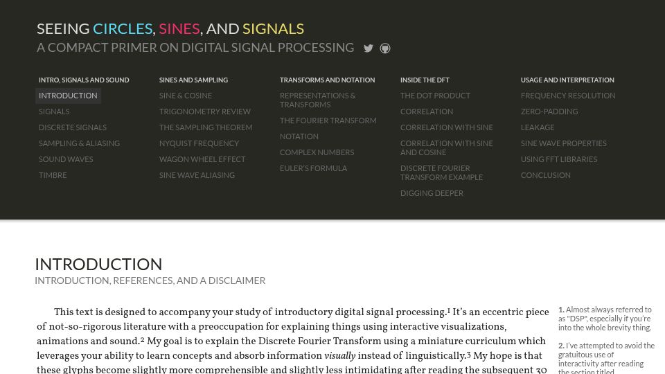 Screenshot of jackschaedler.github.io: Seeing Circles, Sines, and Signals