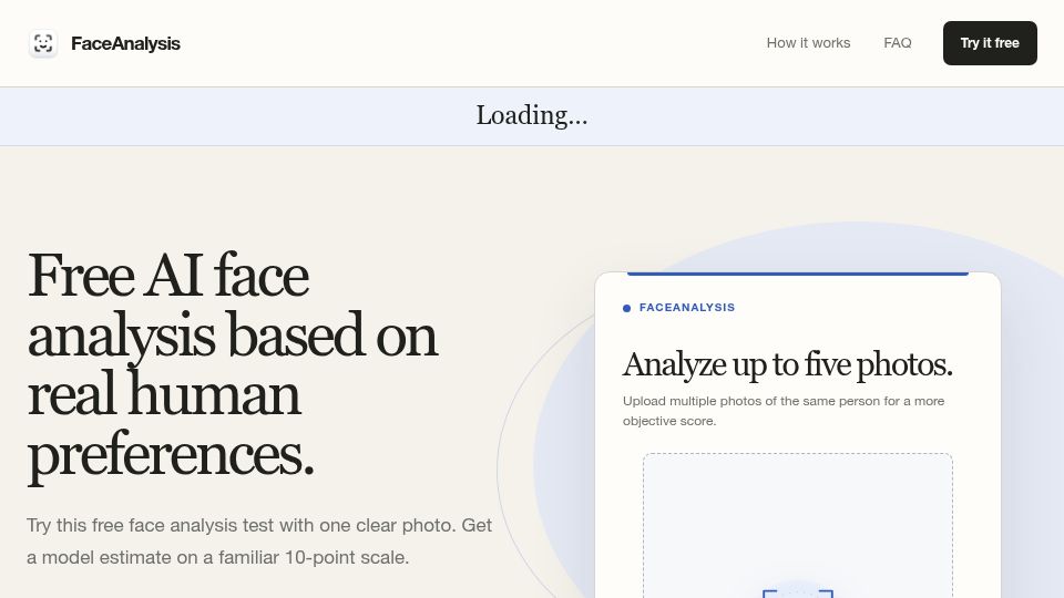 Screenshot of faceanalysisai.com: Show HN: AI Facial Attractiveness Model Aligned with Human Preferences
