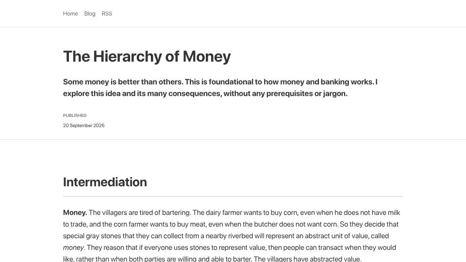 Screenshot of gregorygundersen.com: The Hierarchy of Money