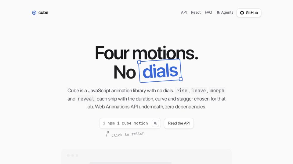 Screenshot of cube-motion.dev: Cube