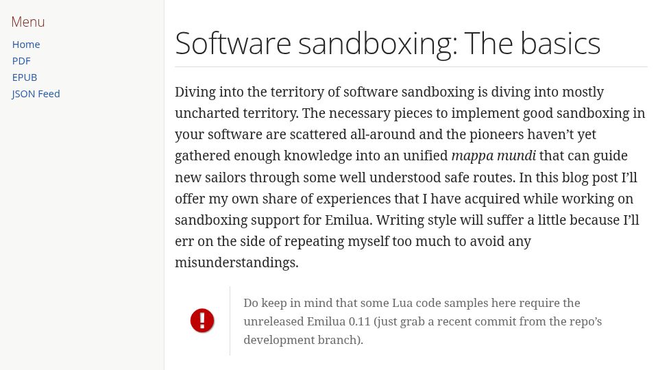 Screenshot of blog.emilua.org: Software sandboxing: The basics (2025)