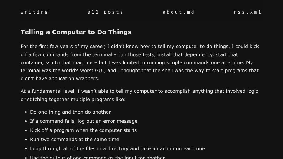 Screenshot of will-keleher.com: Telling a Computer to Do Things