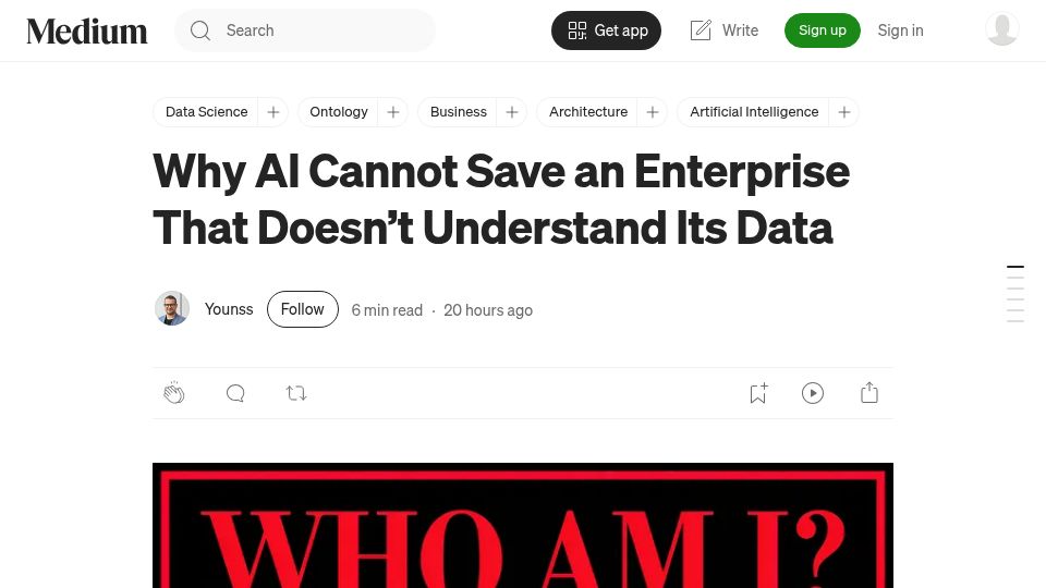 Screenshot of architectureintel.com: Why AI Cannot Save an Enterprise That Doesn't Understand Its Data