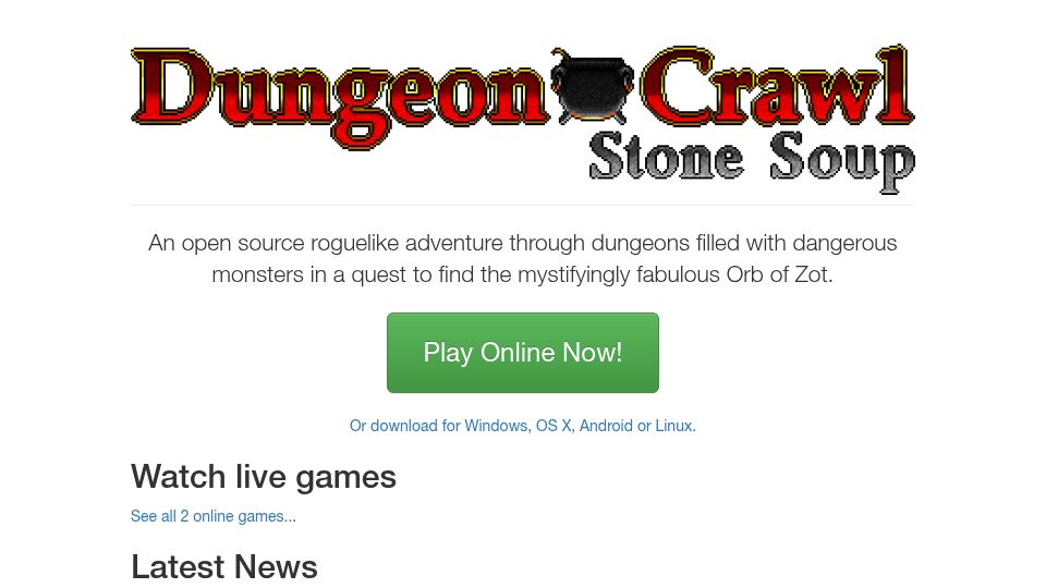 Screenshot of crawl.develz.org: An open source roguelike adventure through dungeons