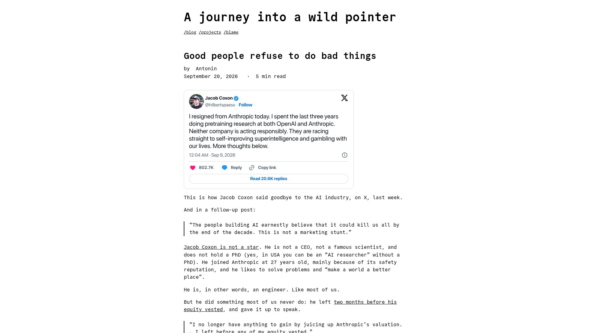 Screenshot of carette.xyz: Good people refuse to do bad things