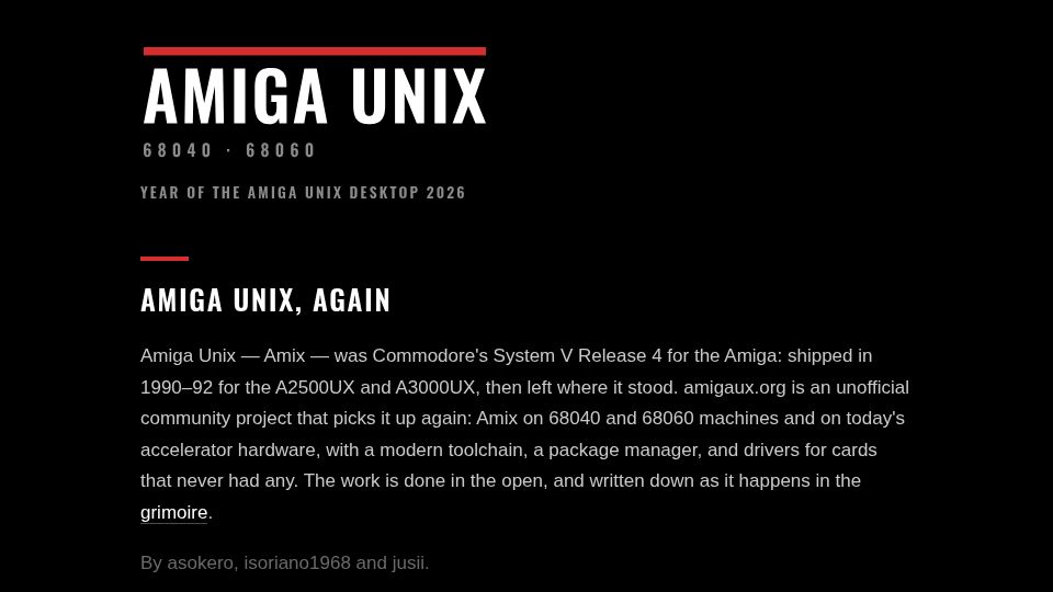 Screenshot of amigaux.org: Amiga Unix, Again