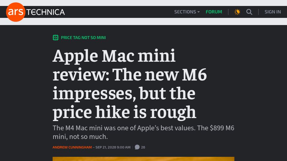 Screenshot of arstechnica.com: Apple Mac mini review