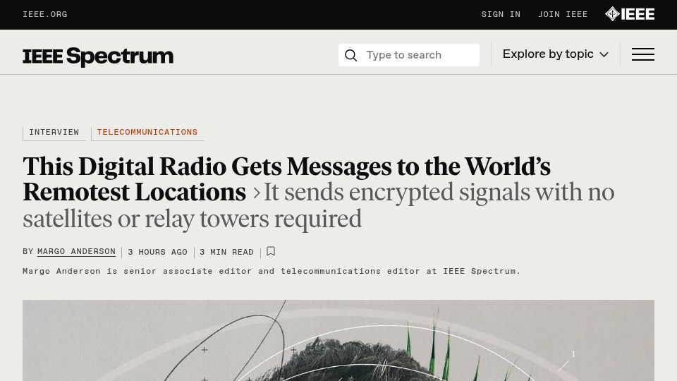 Screenshot of spectrum.ieee.org: HERMES radio enables voice and data communication over vast distances