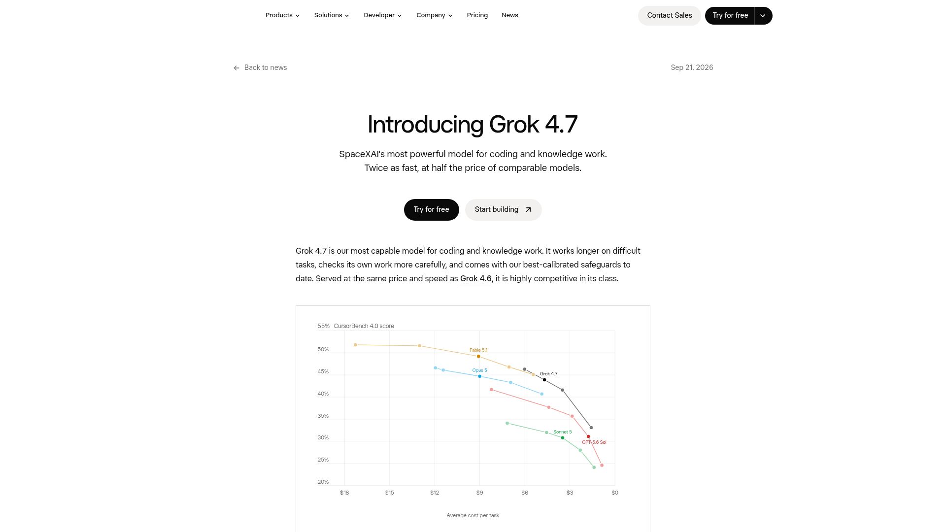 Screenshot of x.ai: Grok 4.7