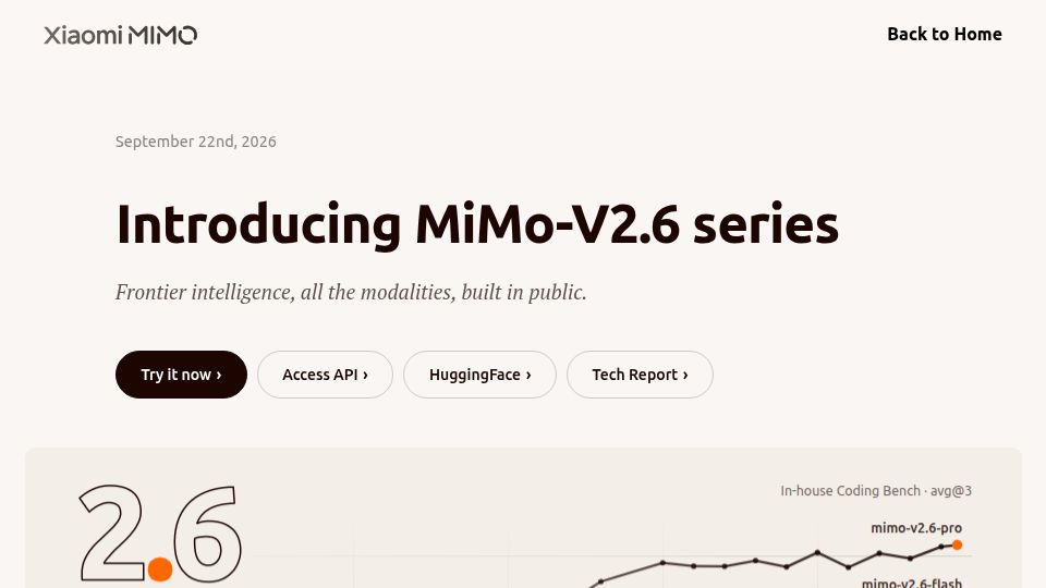 Screenshot of mimo.xiaomi.com: MiMo v2.6