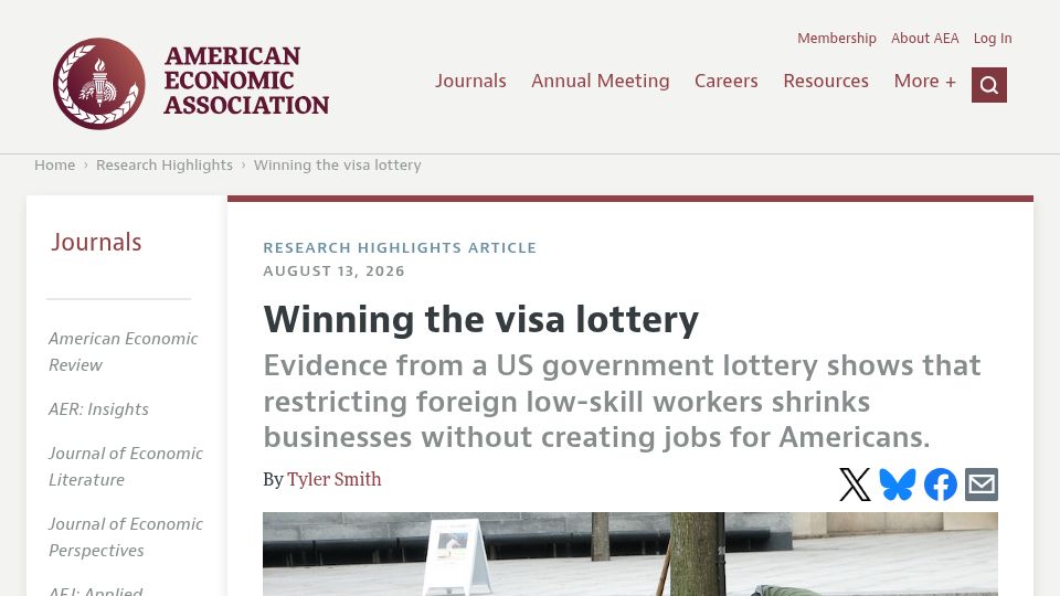 Screenshot of aeaweb.org: Winning the visa lottery