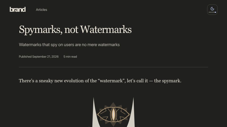 Screenshot of brand.io: Spymarks, not Watermarks