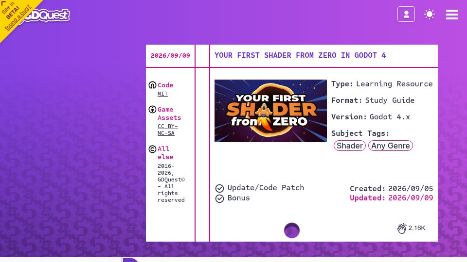 Screenshot of gdquest.com: First Shader from Zero in Godot 4