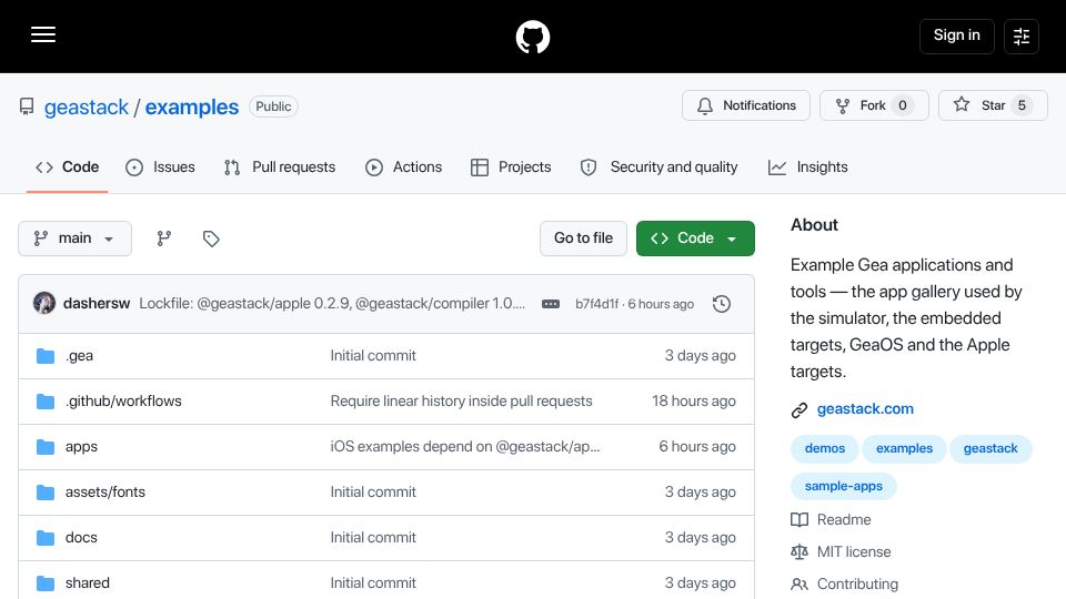 Screenshot of github.com: Native apps written in TypeScript and CSS