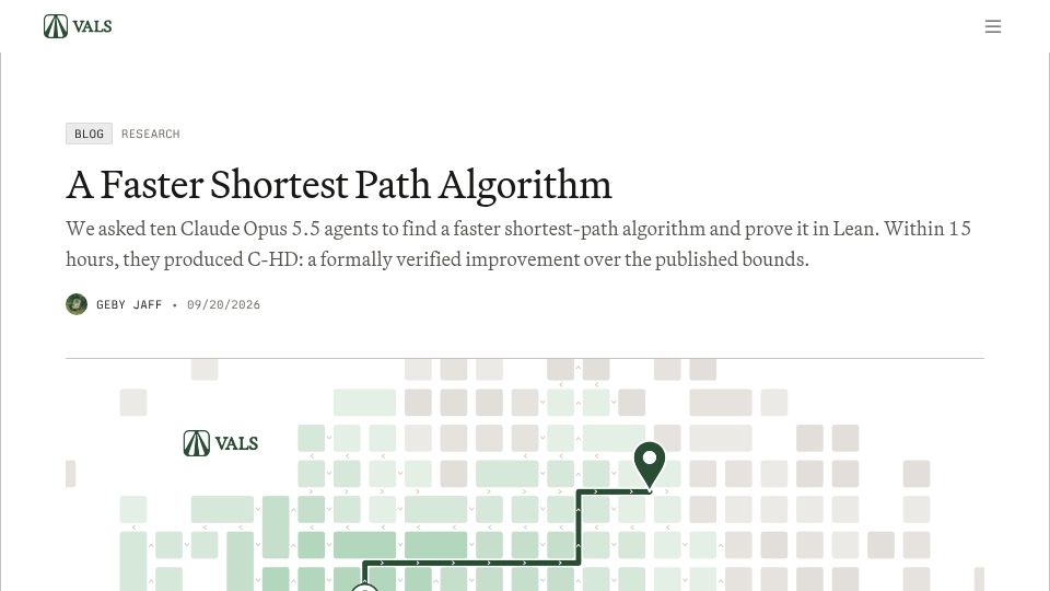 Screenshot of vals.ai: A Faster Shortest Path Algorithm