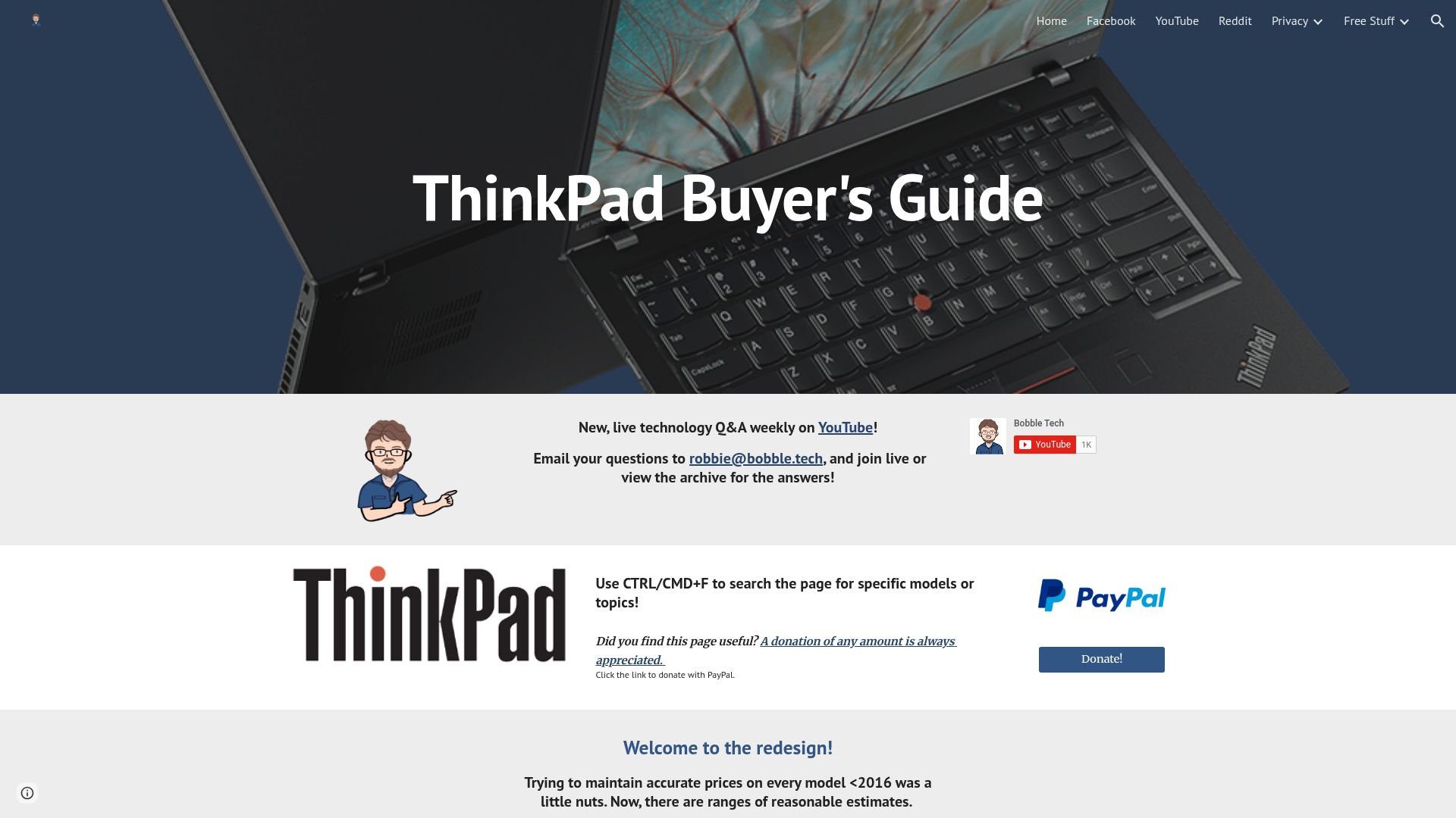 Screenshot of bobble.tech: Used ThinkPad Buyer's Guide (2019)
